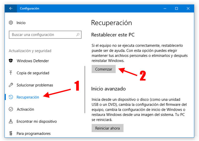 como restaurar windows de fabrica